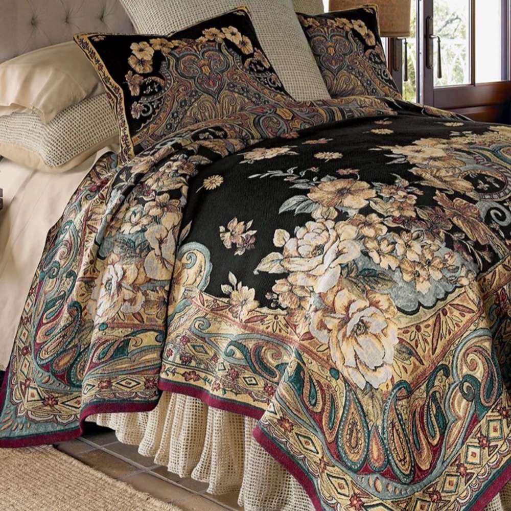 Soft Surroundings Black and Gold Floral Paisley Tapestry Pillow Sham Ariya - Picture 6 of 6